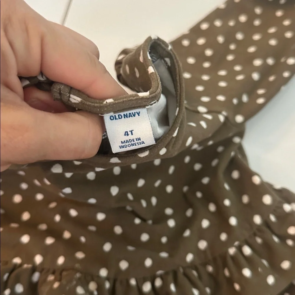 Old Navy Fit & Flare Printed Soft-Brushed Brown and White Polka Dot Dress 4T